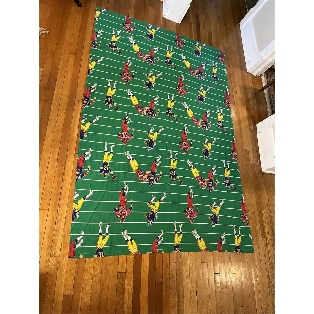 Vintage 70s FOOTBALL Players Flat Bed Sheet Bunk Size 95x 63 